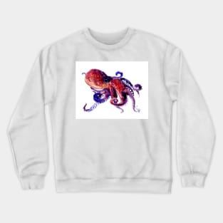 Octopus, Red Purple Ocotpus Artwork Crewneck Sweatshirt